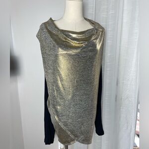 Boston Proper Black & Gold Metallic Cowl Drape Long Sleeve Top Size Medium